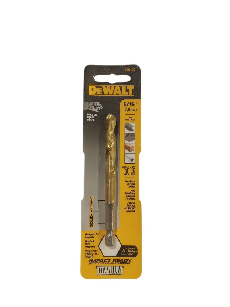 Black+Decker Dewalt Dd5120 Impact Drill Bit  5/16 In Dia  4 In Oal  Spiral Flute  1/4 In Dia Shank  Hex Shank Titanium 1