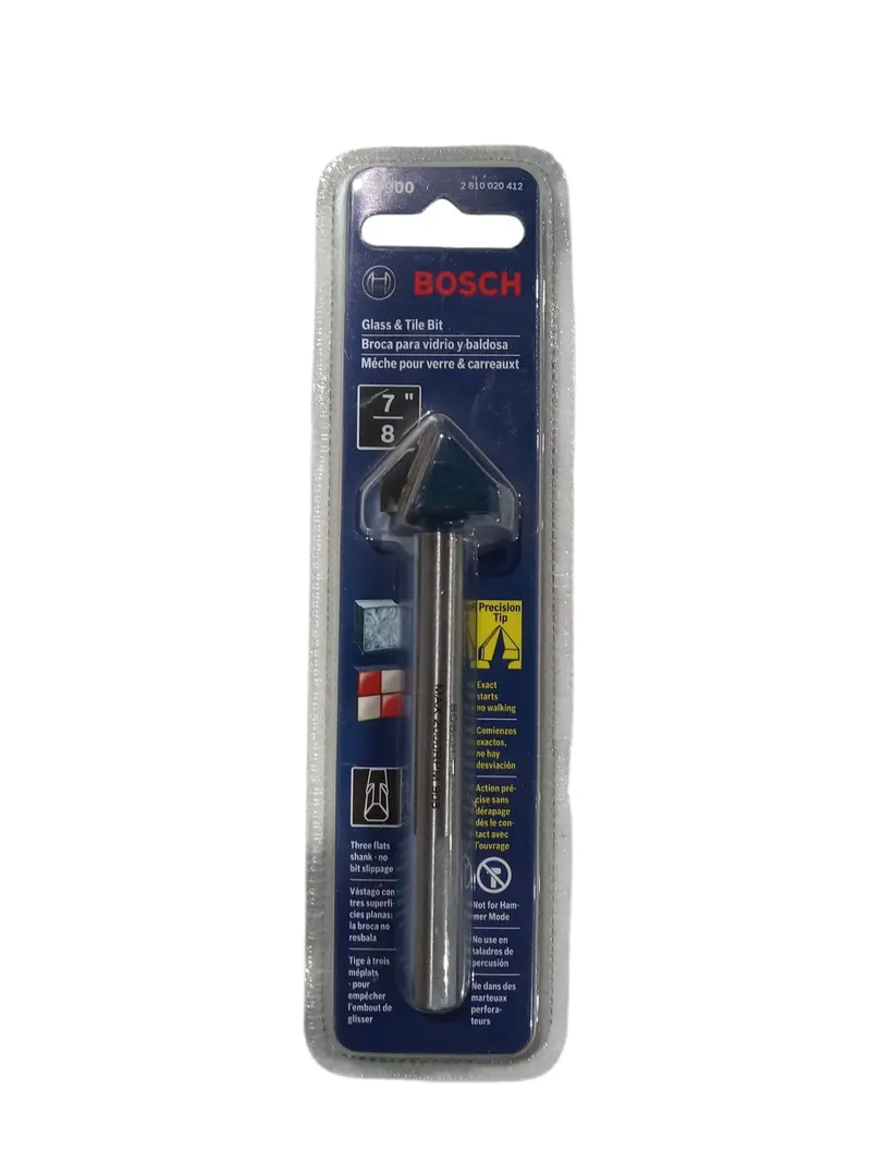 Bosch, 7/8 In. Dia. X 4 In. L, Carbide Tipped, Glass & Tile Bit, 3 Flat Shank 1
