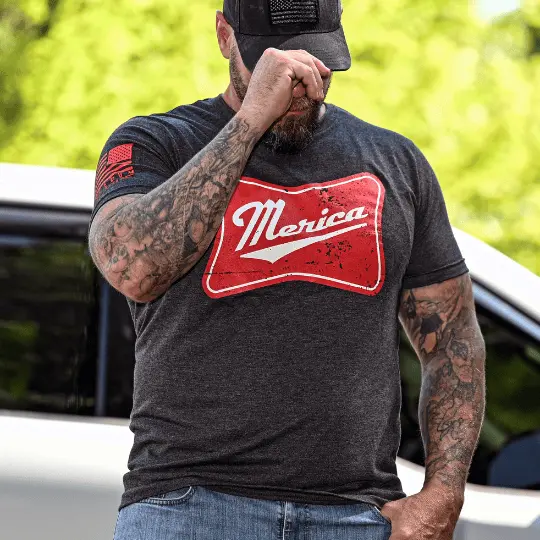 Men's 'Merica Patriotic T-Shirt - Heather Charcoal 1